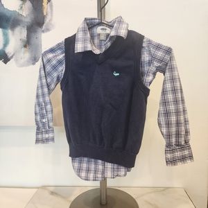 Old navy, boys size 5, XS, long sleeve & button-down plaid shirt with blue vest.
